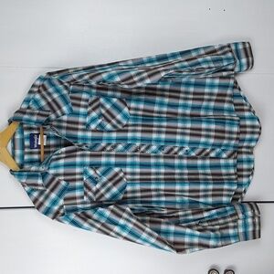 Wrangler Mens Blue,Black Plaid Western Yoke Snap Button Down Shirt Cowboy Sz.L